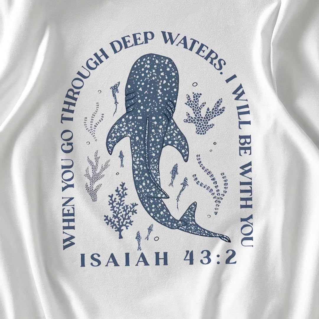 Damen T-Shirt mit kreativem Wahlspruch und kunstvollem Hai-Motiv Drune