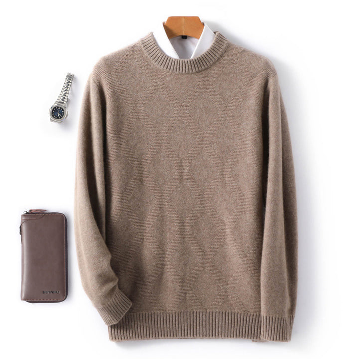 Herren Feiner Rundhals‑Pullover mit dezenter Rautenstruktur aus Kaschmir‑Mix Drune