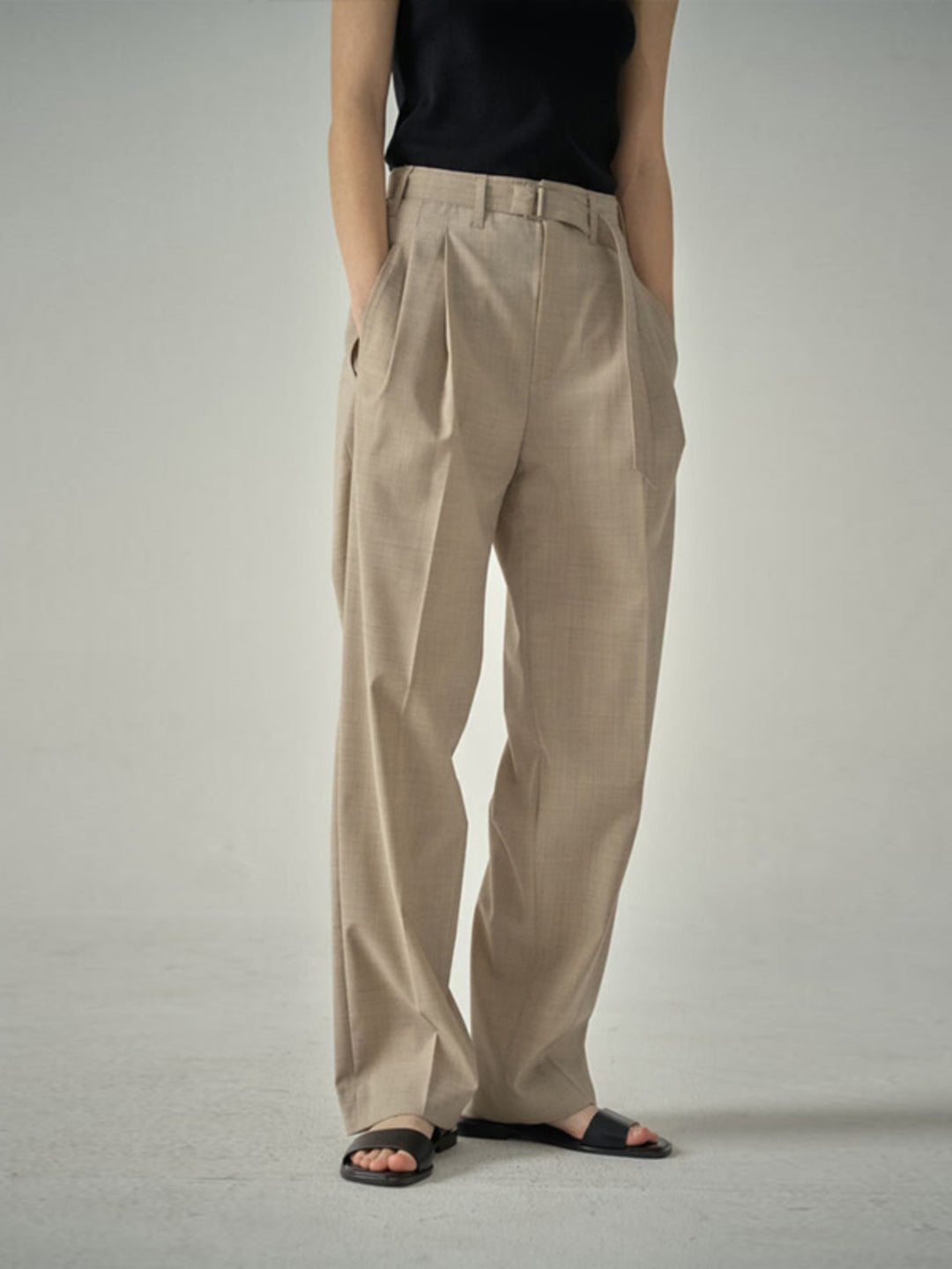Damen elegante Stoffhose mit hohen Bund und schickem Gürtel Drune
