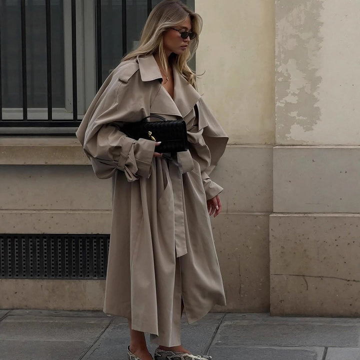 Damen Übergröße Trenchcoat mit voluminösen Ärmeln und taillierter Schnürung Drune