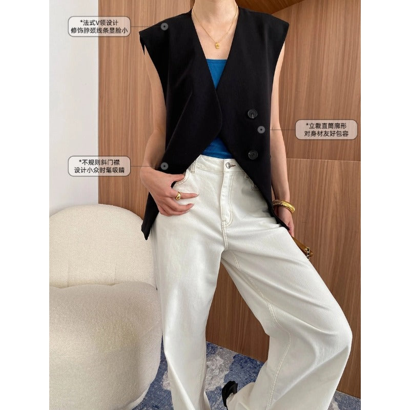 Damen elegante Weste mit asymmetrischem Schnitt und praktischen Taschen Drune