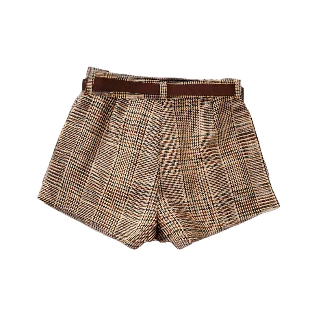 Damen Karierte Shorts mit Gürtelschlaufen Drune