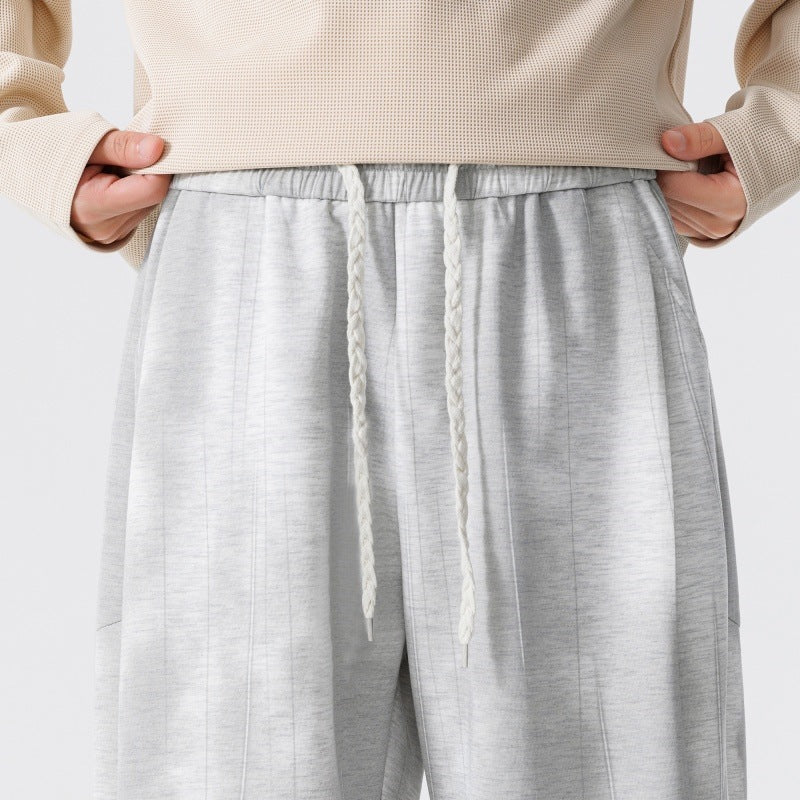 Herren Extraweite Relax-Freizeithose aus French-Terry mit Tunnelzug, Bügelfalten & Oversize-Bein Drune