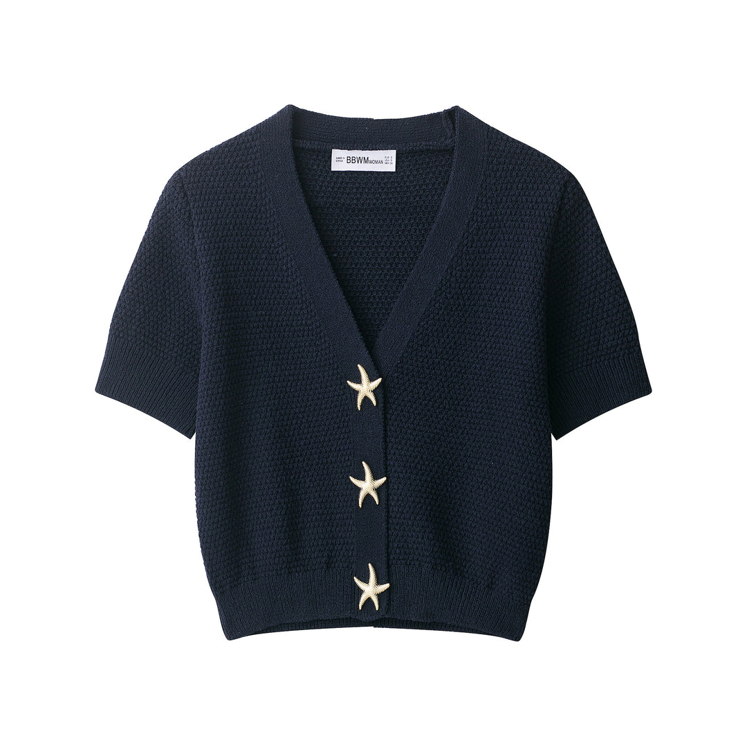Damen Strickjacke mit kurzem Arm und maritimen Knopfdetails Drune
