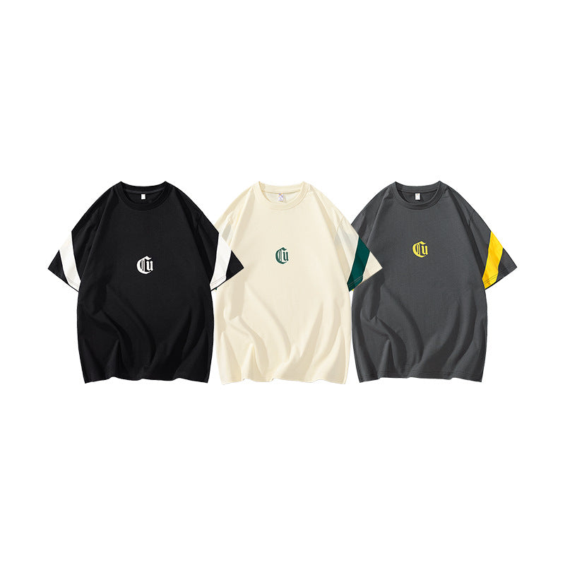 Herren Oversize-Baumwoll-T-Shirt mit Kontrastärmeln und Gothic-Logo Drune