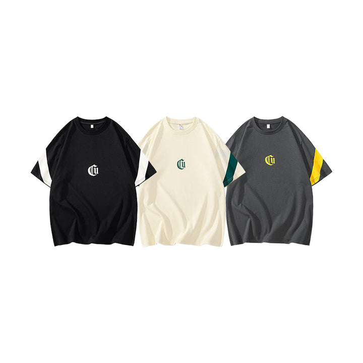 Herren Oversize-Baumwoll-T-Shirt mit Kontrastärmeln und Gothic-Logo Drune
