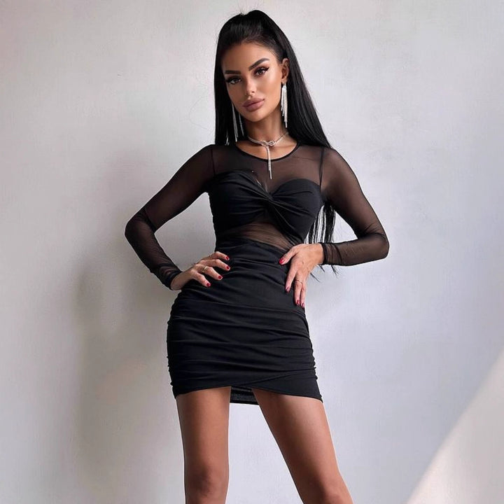 Damen figurbetontes Kleid mit langem Arm und raffiniertem Verknotungsdetail Drune