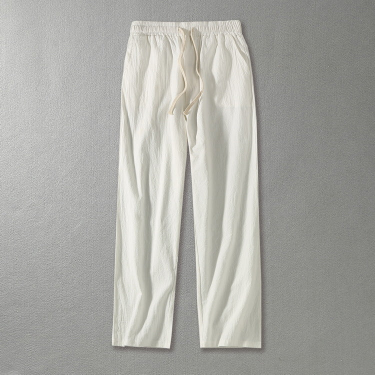 Herren Leinenhose mit elastischem Bund und Tunnelzug geradem Bein Drune