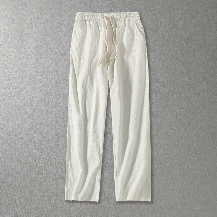 Herren Leinenhose mit elastischem Bund und Tunnelzug geradem Bein Drune