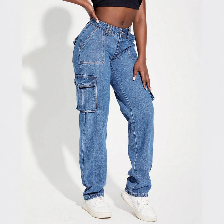 Damen Cargo-Jeans mit hohem Bund und praktischen Taschen Drune
