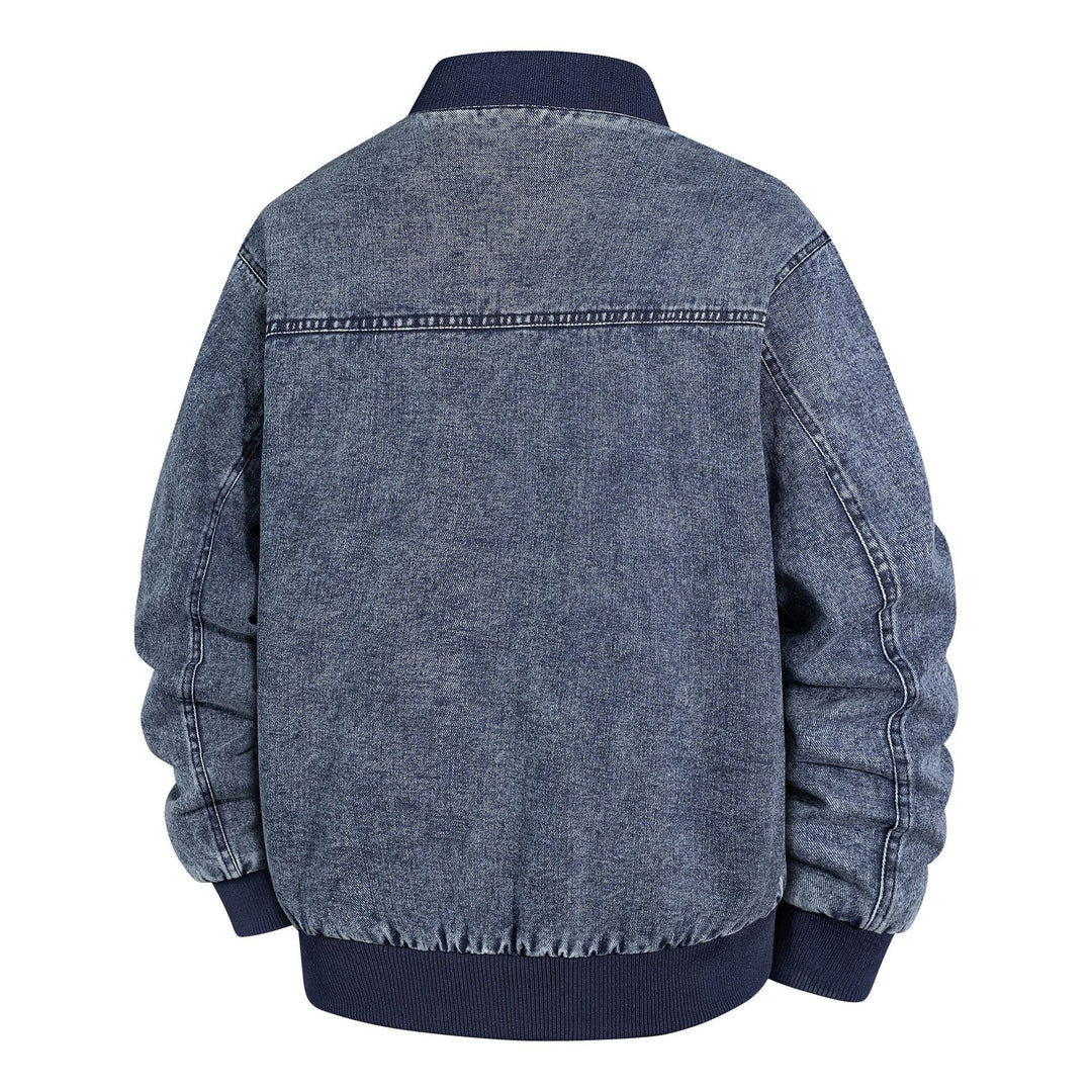 Herren Denim-Bomberjacke mit Rippkragen und Druckknopfverschluss Drune
