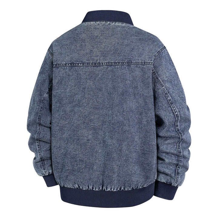 Herren Denim-Bomberjacke mit Rippkragen und Druckknopfverschluss Drune