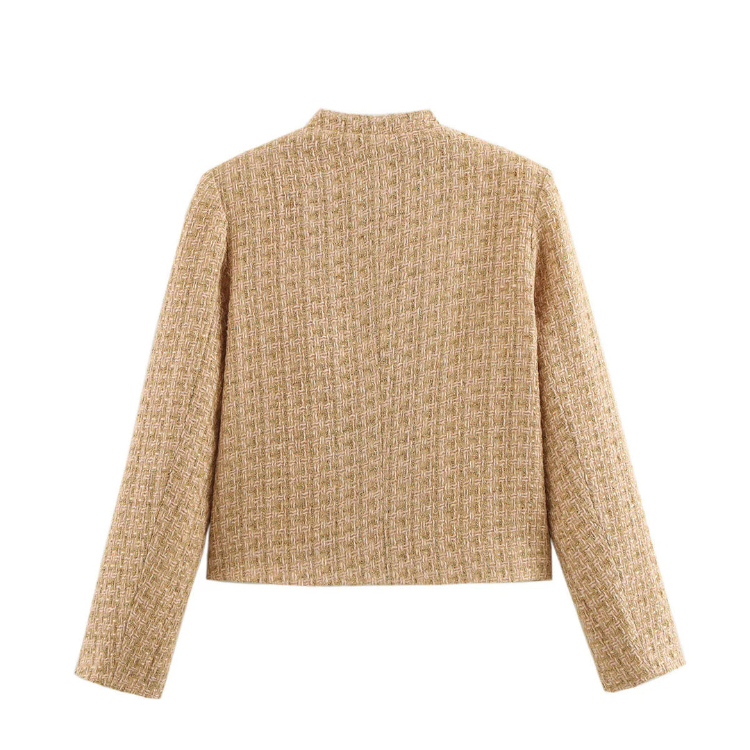 Damen nan taillierte Bouclé-Tweed Jacke mit Stehkragen und vier Zier-Taschen Drune