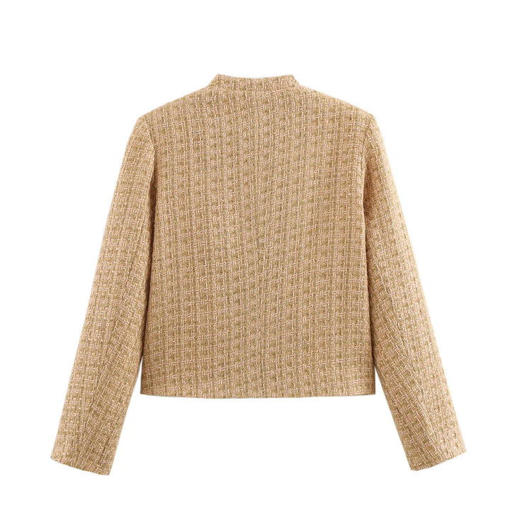 Damen nan taillierte Bouclé-Tweed Jacke mit Stehkragen und vier Zier-Taschen Drune