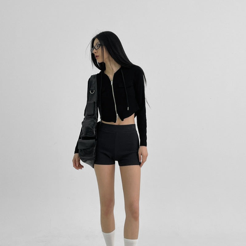 Damen cropped Freizeitjacke mit Reißverschluss und Kapuze Drune