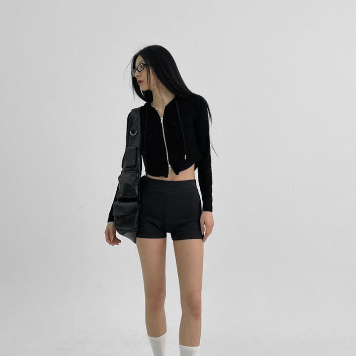 Damen cropped Freizeitjacke mit Reißverschluss und Kapuze Drune