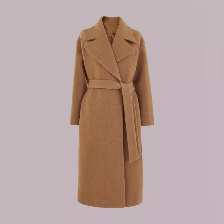 Damen Midilanger Wollmix‑Longmantel mit minimalem Schalkragen und relaxed Silhouette Drune