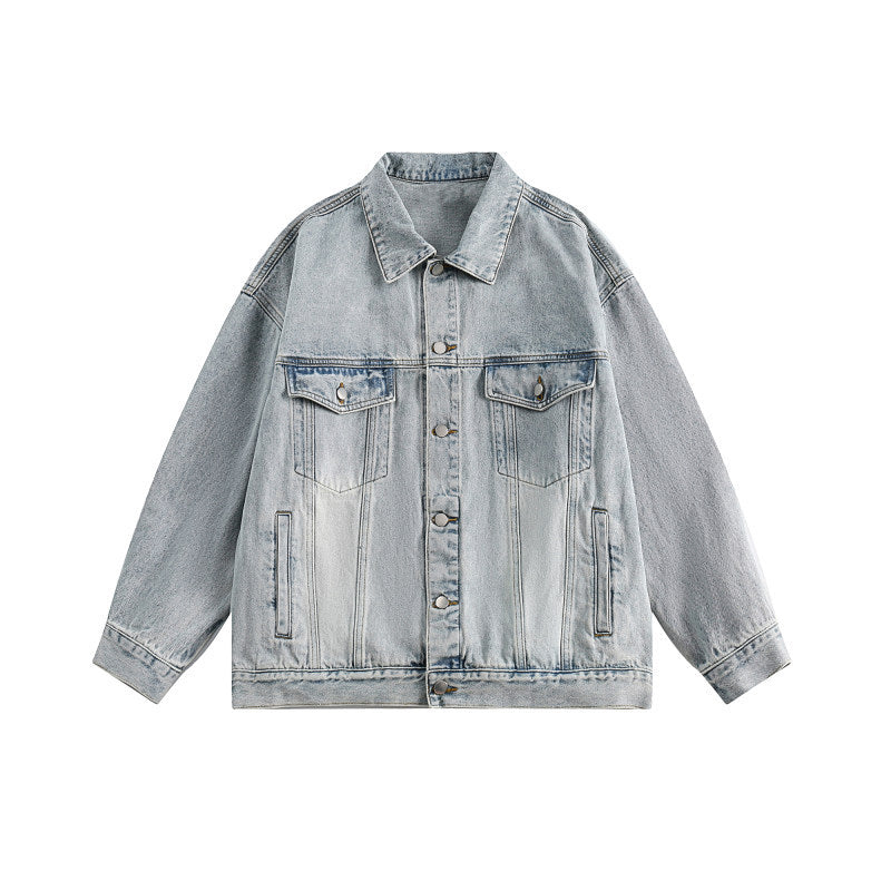 Herren Boxy-Denim-Überhemdjacke mit Druckknopfblende, Pattentaschen & geradem Saum Drune