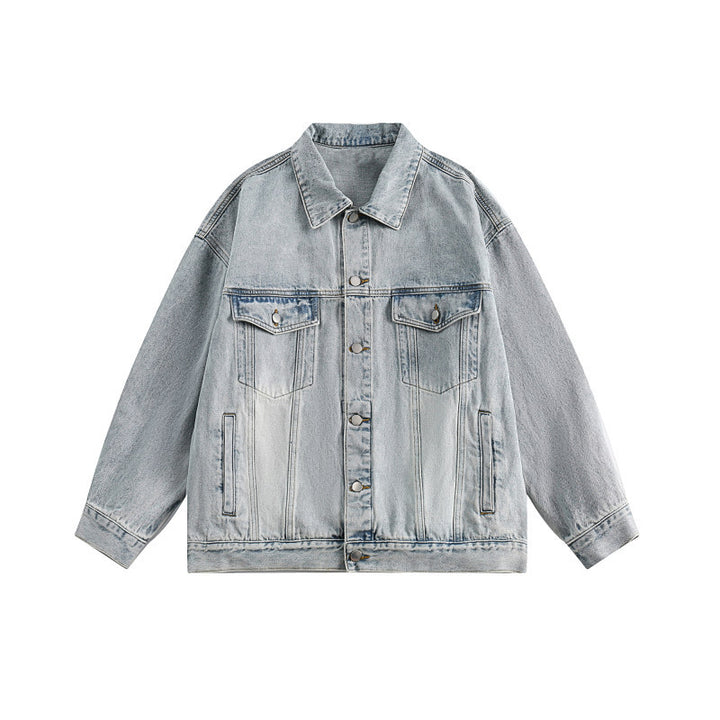 Herren Boxy-Denim-Überhemdjacke mit Druckknopfblende, Pattentaschen & geradem Saum Drune