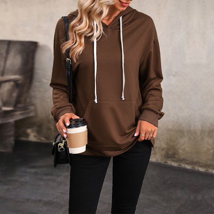 Damen Kapuzenpullover mit Kängurutasche, lockerer Silhouette und dreiviertel-Ärmeln Drune