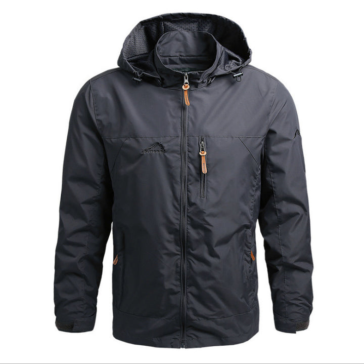 Herren Atmungsaktive Softshell Outdoorjacke mit verstellbarer Kapuze und Reißverschlusstaschen Drune