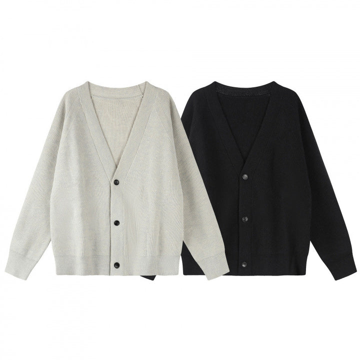 Unisex Boxy-Grobstrick-Cardigan mit V-Ausschnitt, Knopfleiste und Raglanärmeln Drune