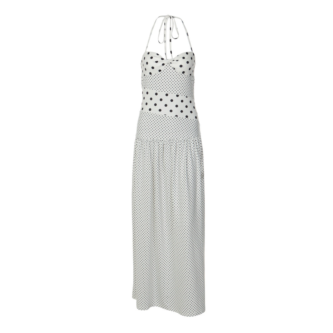 Damen Maxikleid mit verspielten Polka-Dots und schickem Halterdesign Drune