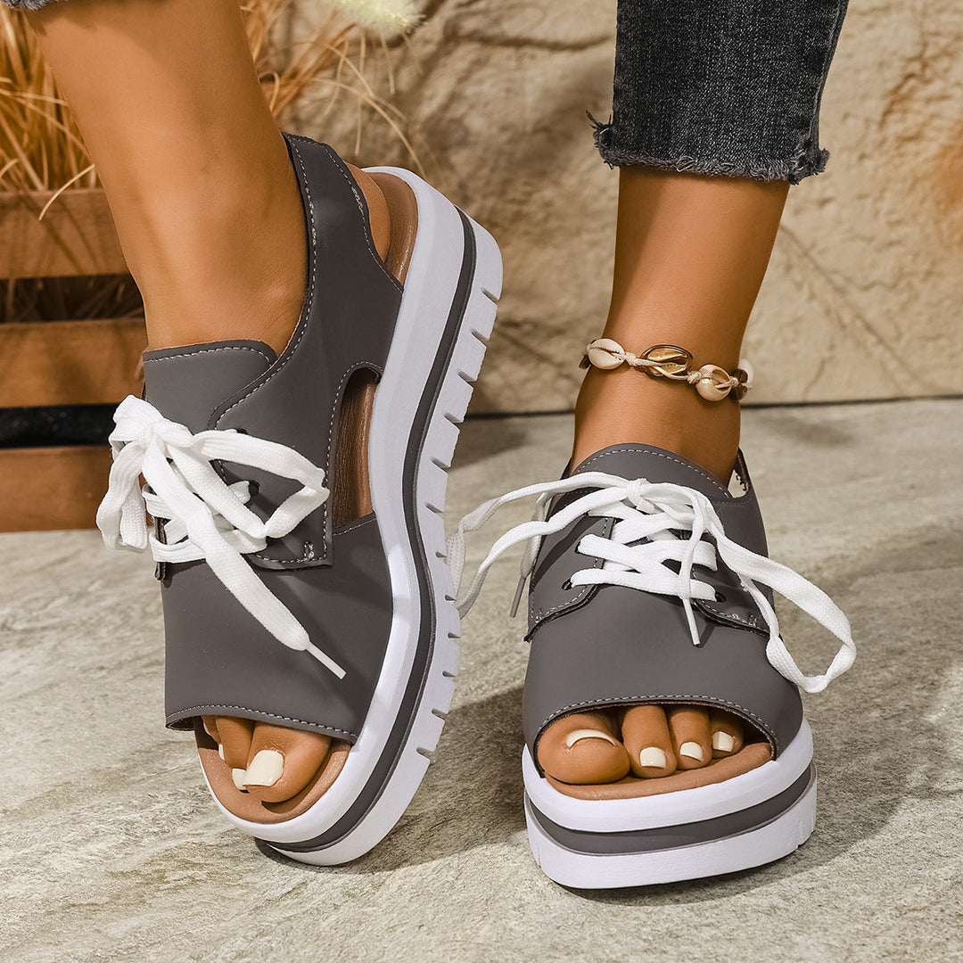 Damen Sneaker-Sandaletten mit offener Zehe und praktischen Schnürsenkeln Drune