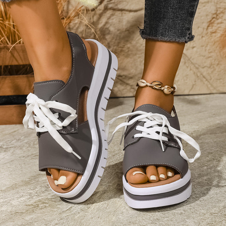Damen Sneaker-Sandaletten mit offener Zehe und praktischen Schnürsenkeln Drune