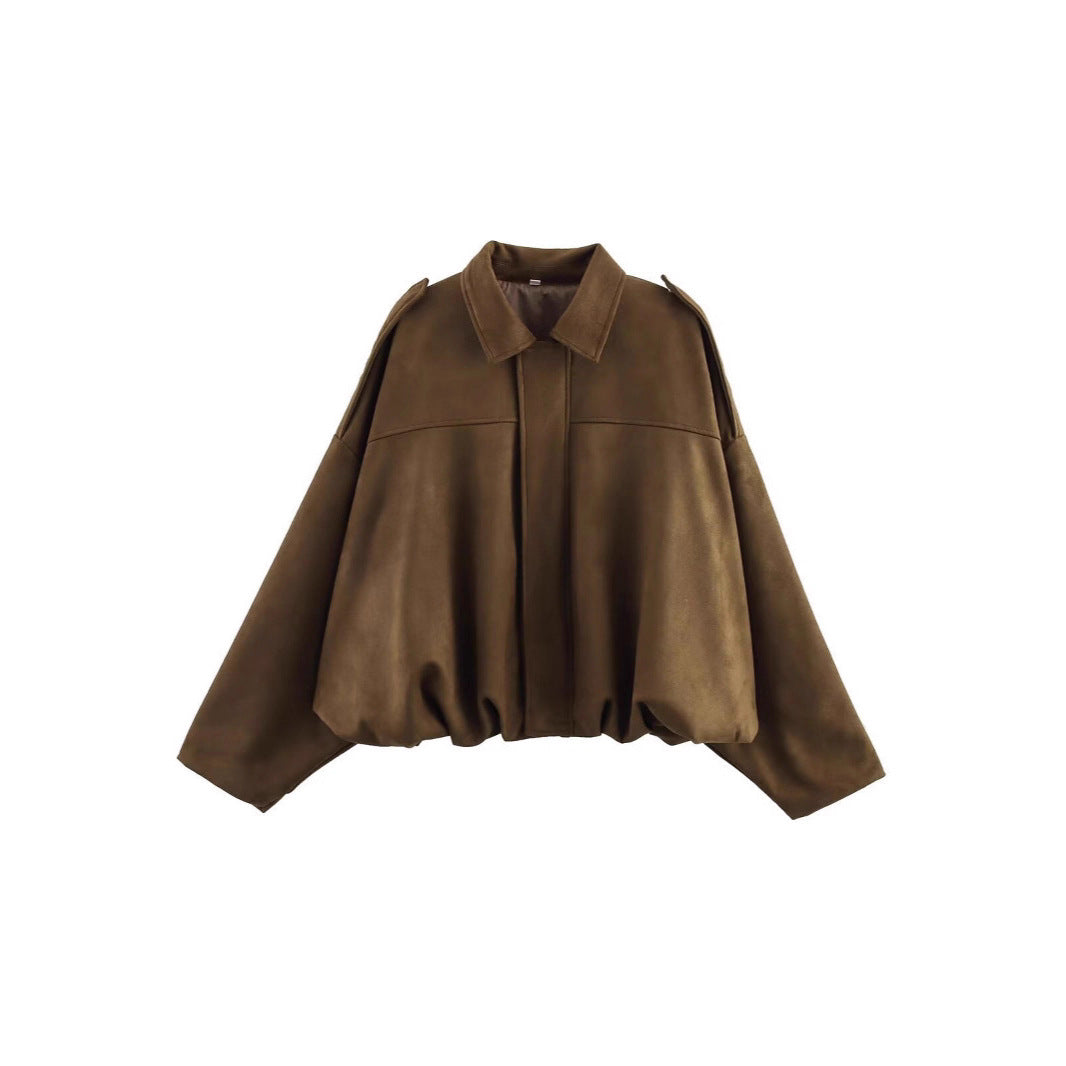 Damen nan Oversize-Kurzjacke mit Ballon-Saum, Schulterpatten und verdeckter Frontleiste Drune