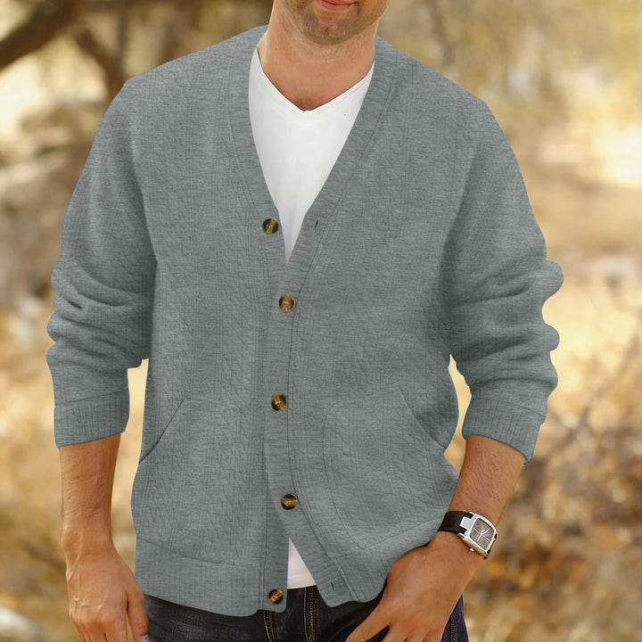Herren Strukturierter Strickcardigan mit Zopf- und Waffelmuster, Knopfleiste und aufgesetzten Taschen Drune
