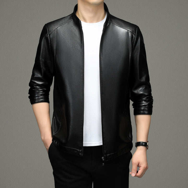 Herren Kunstlederjacke mit modernem Stehkragen und sportlichem Design Drune