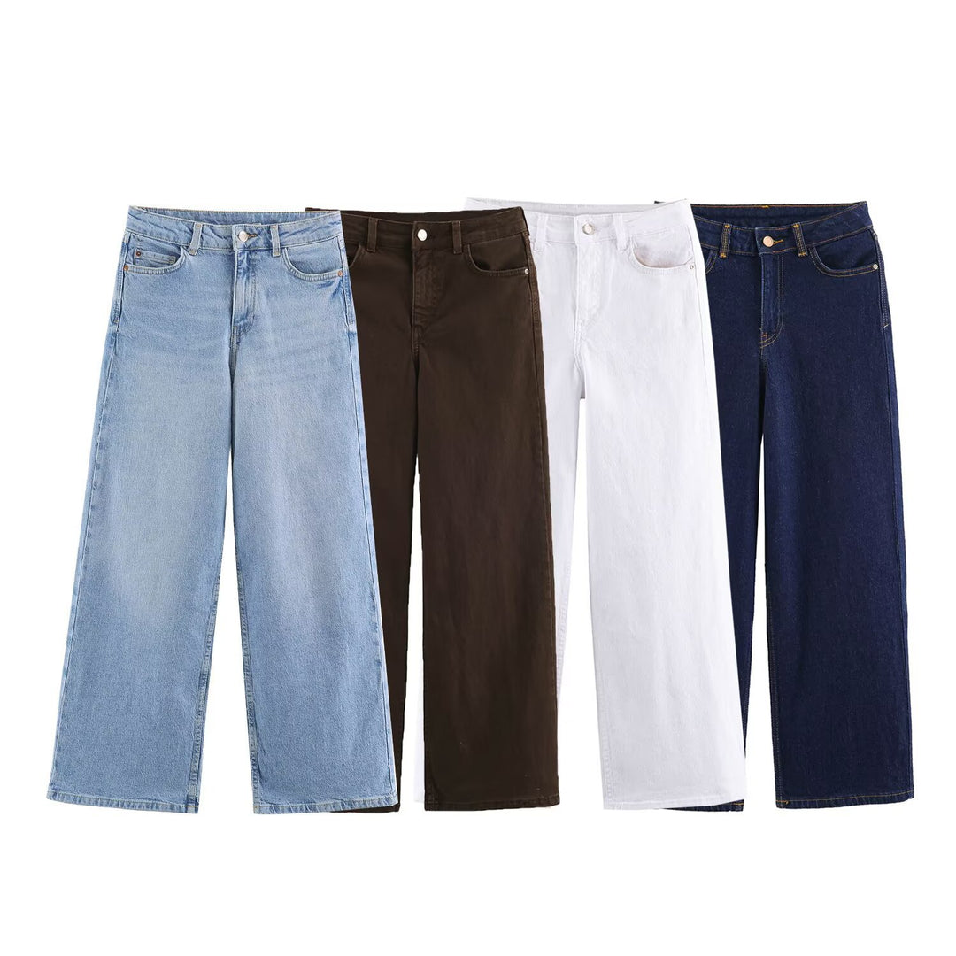 Damen Hochtaillierte Cropped Jeans mit weitem Bein und Fünf‑Taschen‑Schnitt Drune