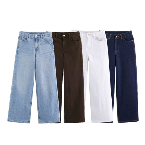 Damen Hochtaillierte Cropped Jeans mit weitem Bein und Fünf‑Taschen‑Schnitt Drune