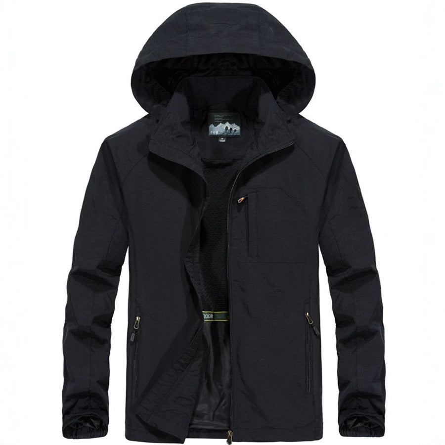 Herren Leichte Allwetter-Fieldjacke mit Kapuze, Mesh‑Innenfutter und Reißverschlusstaschen Drune