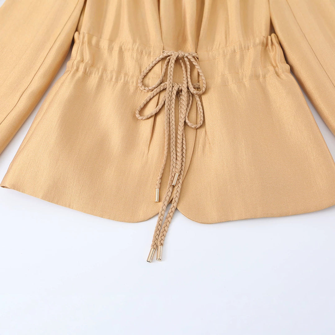 Damen Taillierter Blazer mit Kordelzug und Reverskragen Drune