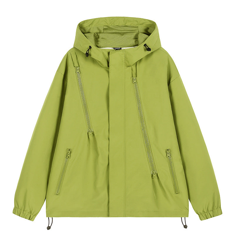 Herren wasserabweisende Kapuzenjacke mit diagonal verlaufenden Reißverschlüssen und verstellbarem Saum Drune