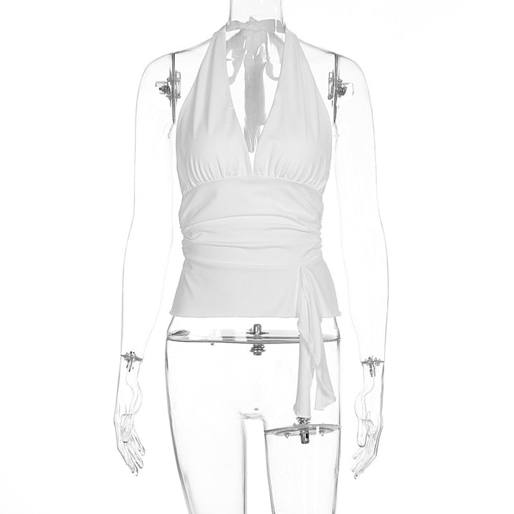 Damen elegantes Wickeloberteil mit Halterneck und Raffung Drune