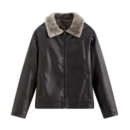 Herren Elegante Lederjacke mit Kunstfellkragen Drune