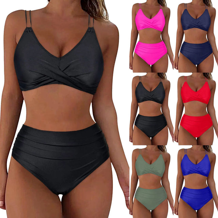 Damen Hochgeschnittenes Bikini-Set mit elegantem Wickeldesign Drune