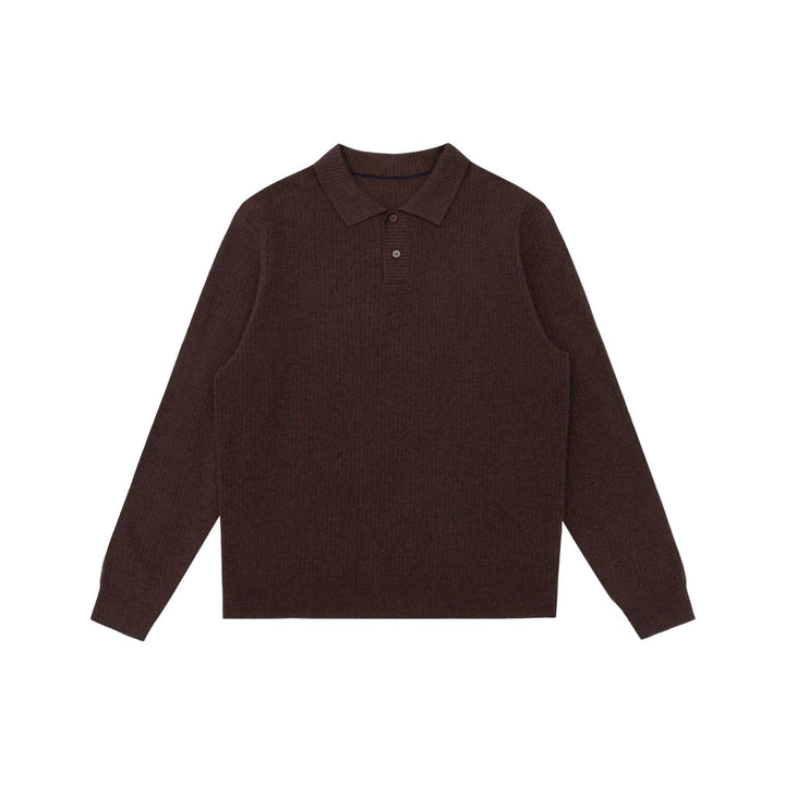 Unisex Gerippter Polokragen-Pullover aus Feinstrick mit Knopfleiste Drune