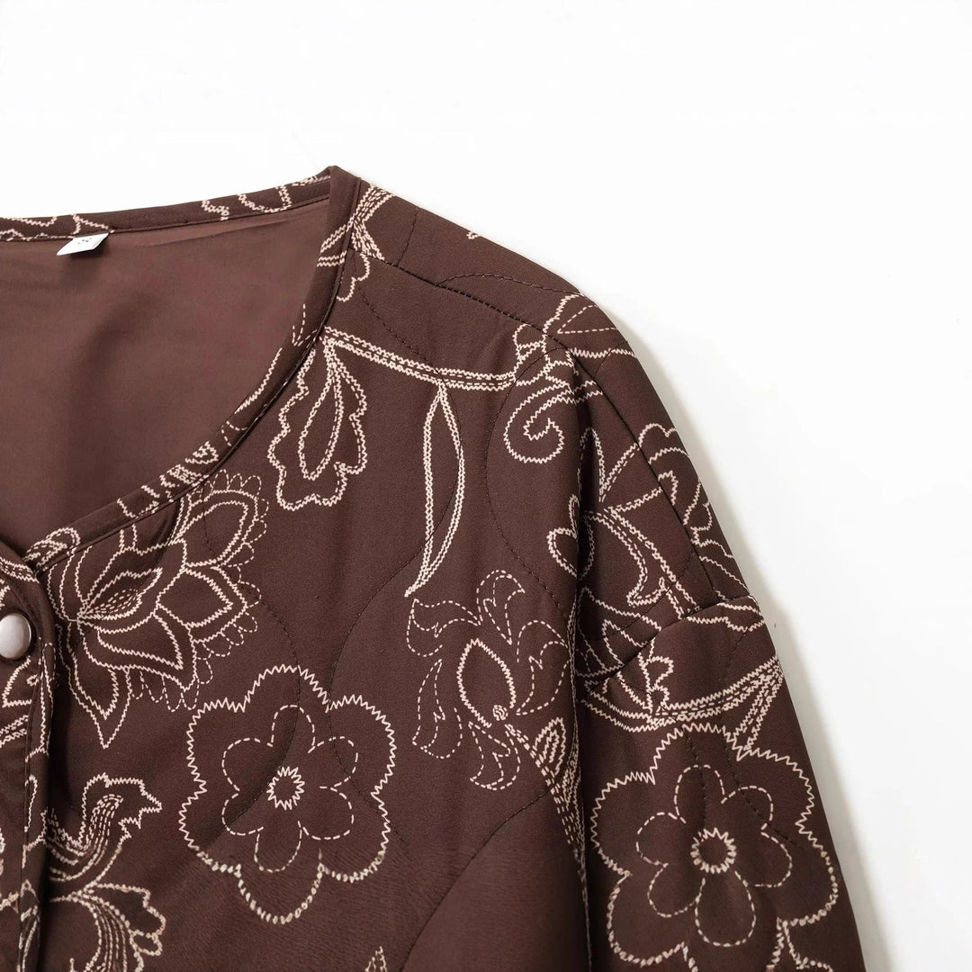 Damen nan gesteppte Kurzjacke mit floralem Steppmuster, Druckknopffront und Taillenzug Drune
