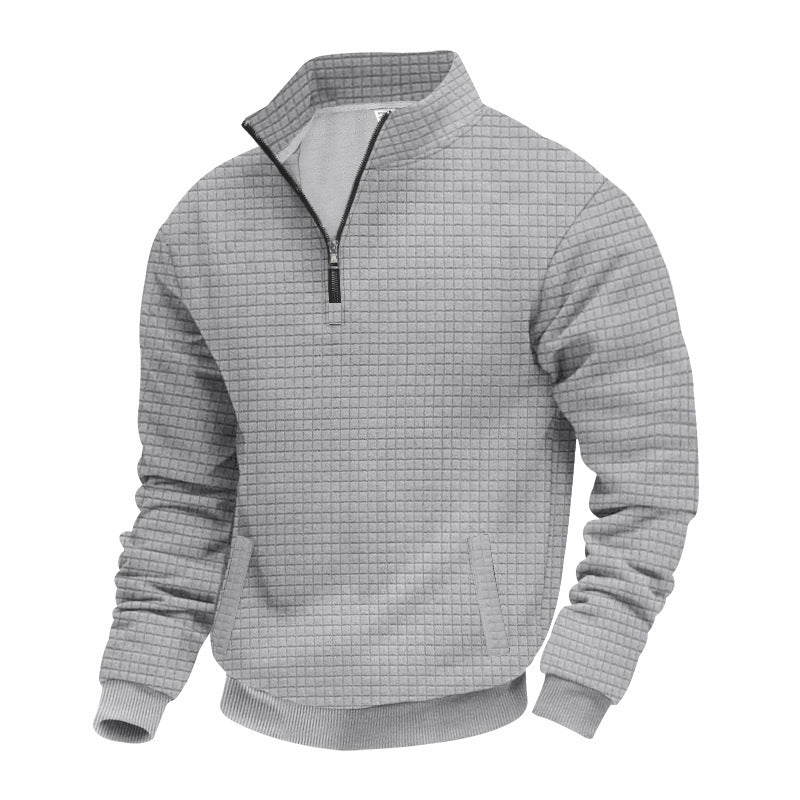 Herren nan gesteppter Halbzip-Sweater mit quadratischer Waffelstruktur und Kängurutasche Drune