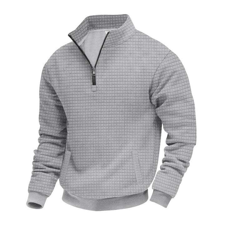 Herren nan gesteppter Halbzip-Sweater mit quadratischer Waffelstruktur und Kängurutasche Drune