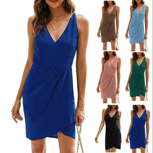 Damen Kurzes Wickelkleid mit V-Ausschnitt und asymmetrischem Saum Drune