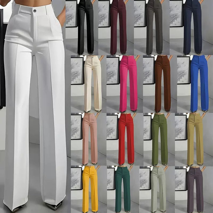 Damen Hochtaillierte Palazzo-Hose mit Bügelfalte und Eingrifftaschen Drune