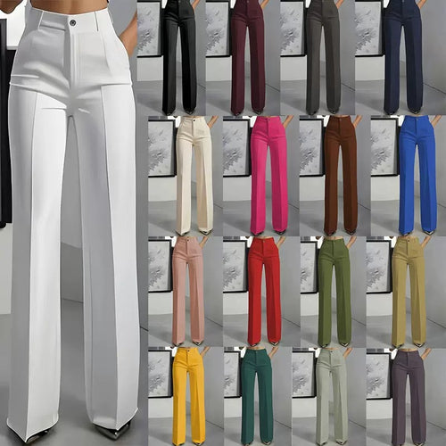 Damen Hochtaillierte Palazzo-Hose mit Bügelfalte und Eingrifftaschen Drune