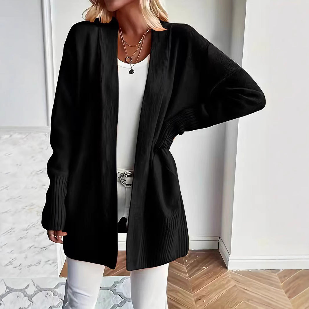 Damen lässige Strickjacke mit offenem Schnitt und Seitentaschen Drune