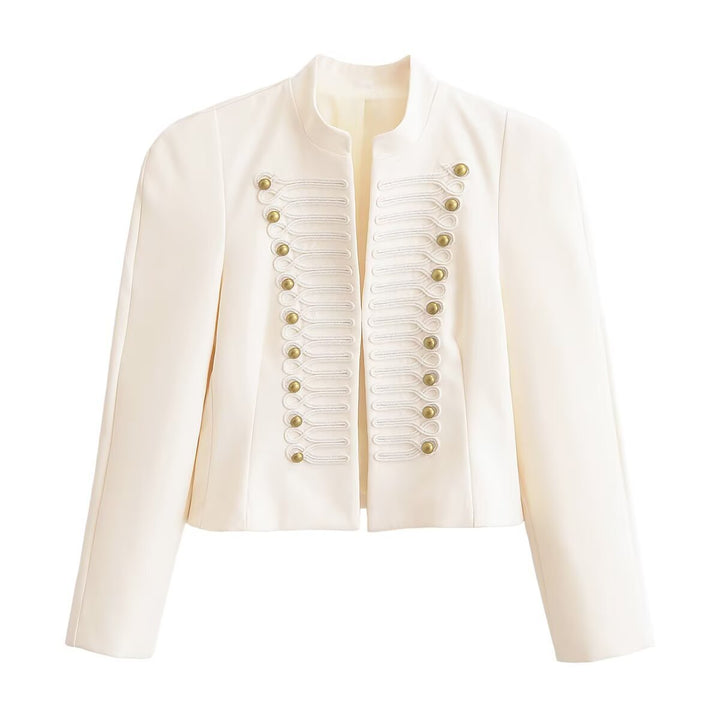 Damen Kurzer Military‑Blazer im Cropped‑Schnitt mit Zierkordeln und Stehkragen Drune