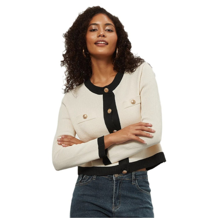 Damen Kurz geschnittene Strickjacke mit eleganten Knopf-Details Drune